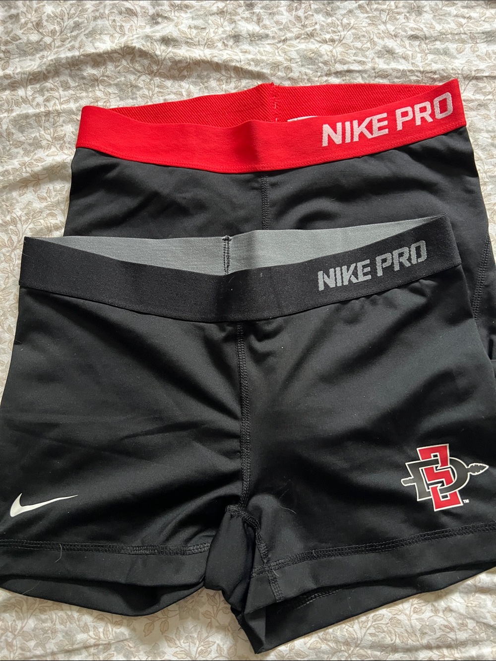 SDSU Nike Pro Black Compression Shorts with Red Waistband and SDSU Logo